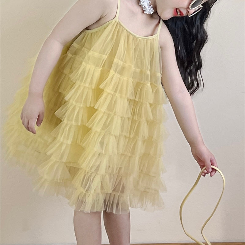 レイヤードイエローシフォンドレス