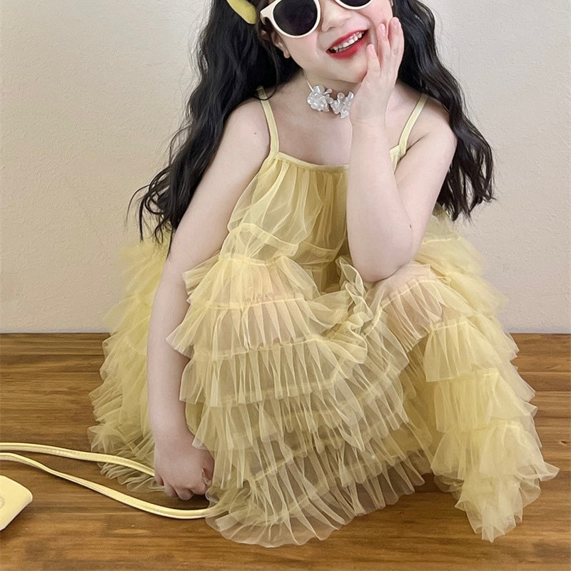 レイヤードイエローシフォンドレス