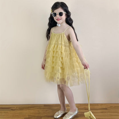 レイヤードイエローシフォンドレス