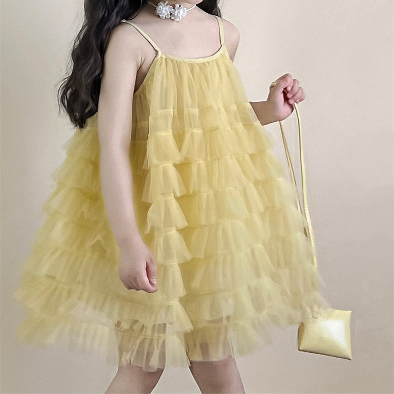 レイヤードイエローシフォンドレス