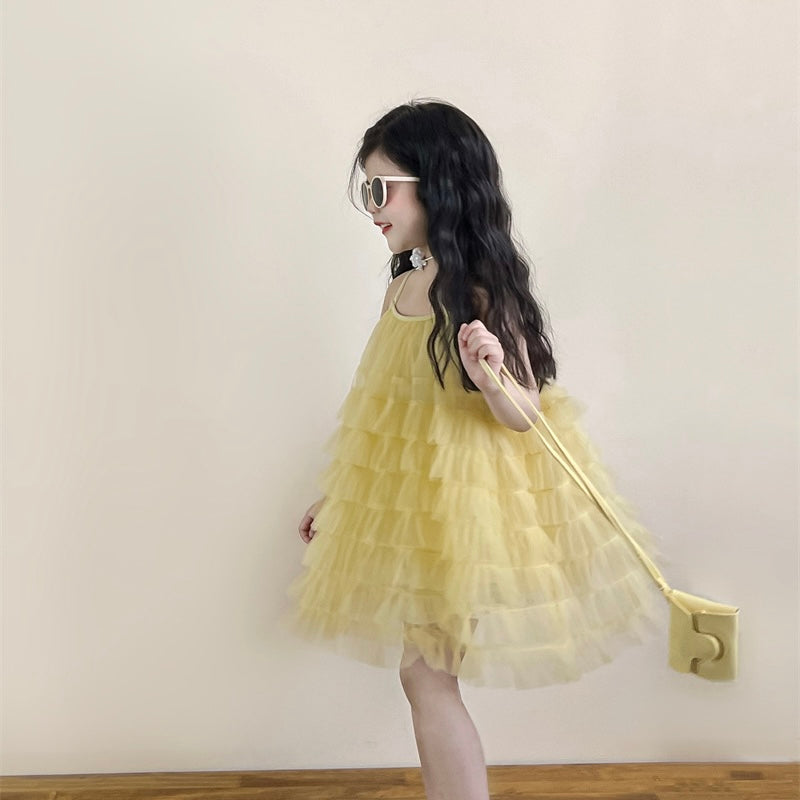 レイヤードイエローシフォンドレス