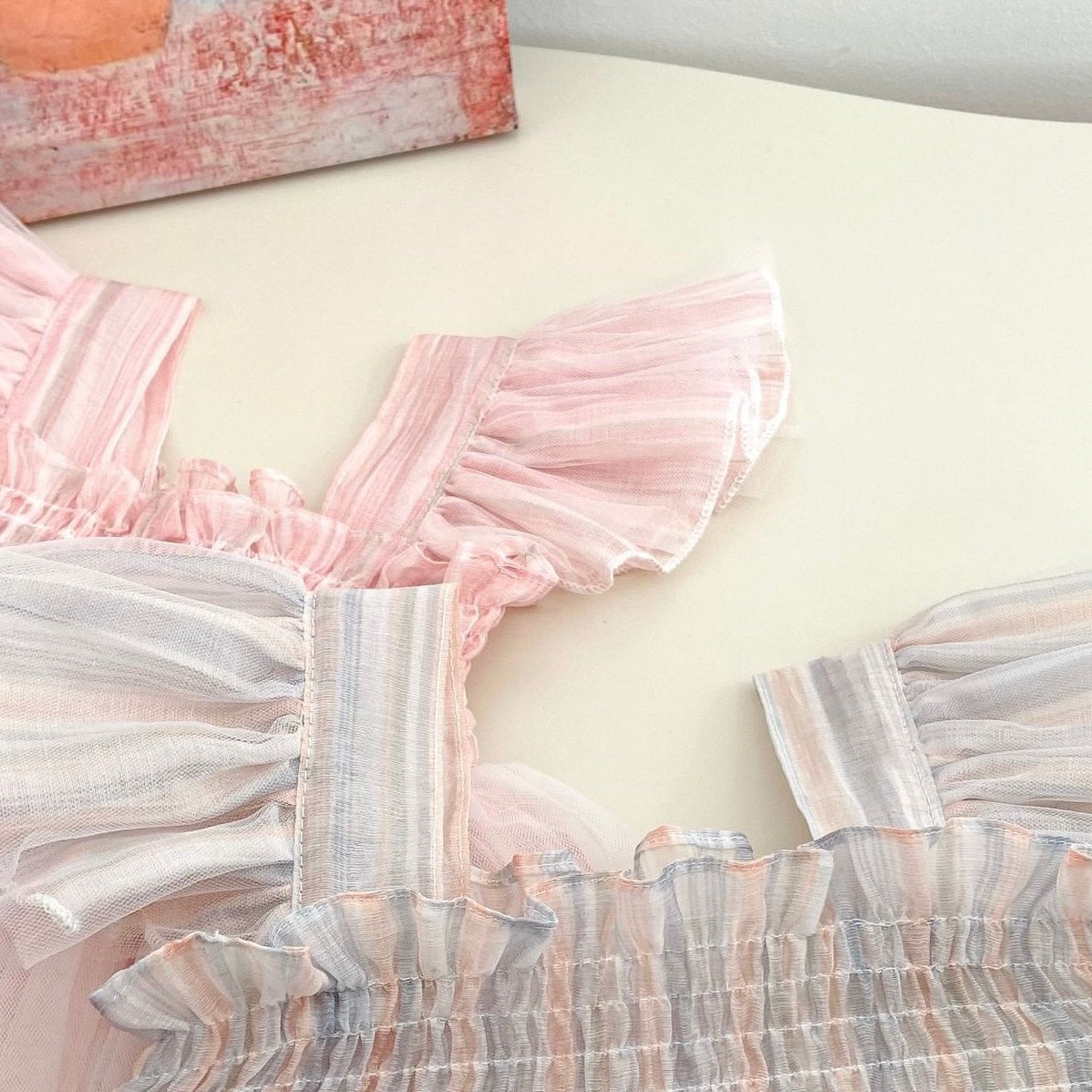 フリルスリーブラブリーチュールロンパース(2color)