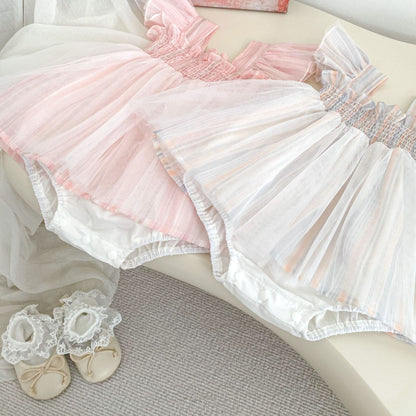 フリルスリーブラブリーチュールロンパース(2color)