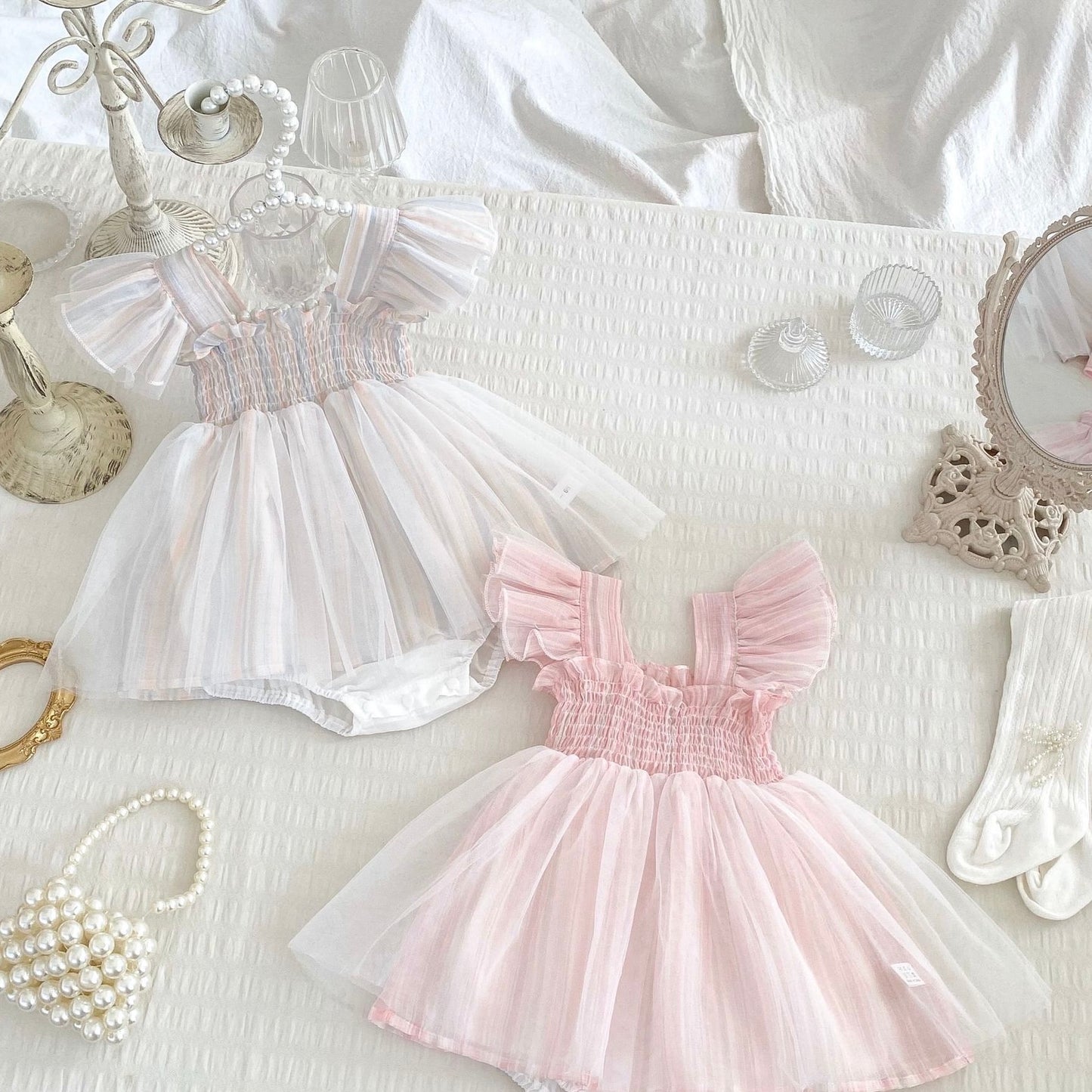 フリルスリーブラブリーチュールロンパース(2color)