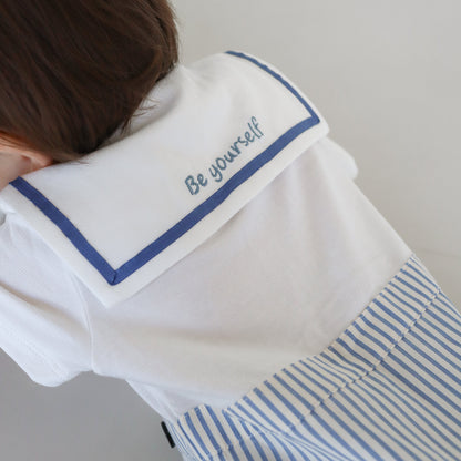 ブルーストライプセレモニーロンパース