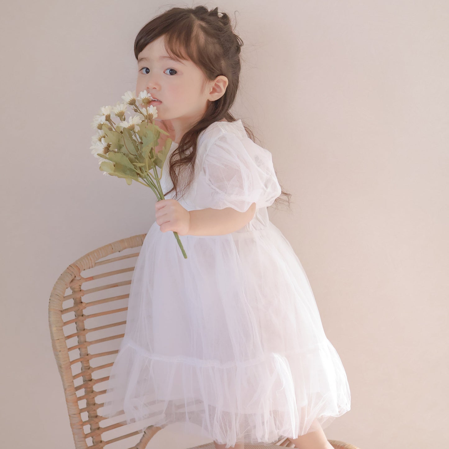 【Re stock】ふんわりチュールホワイトドレス