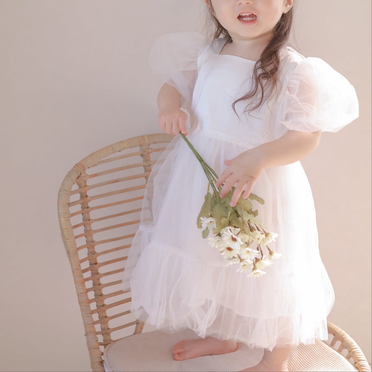 【Re stock】ふんわりチュールホワイトドレス