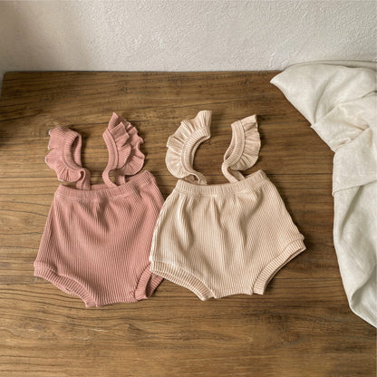 ショルダーフリルリブパンツ(4color)