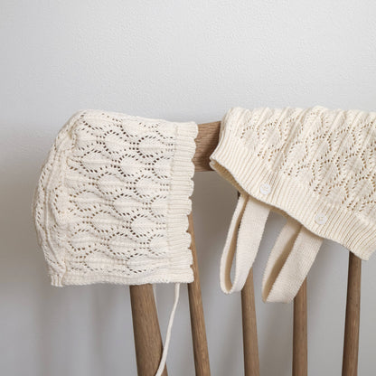 透かし編みニットサロペ&ボンネット(2color)