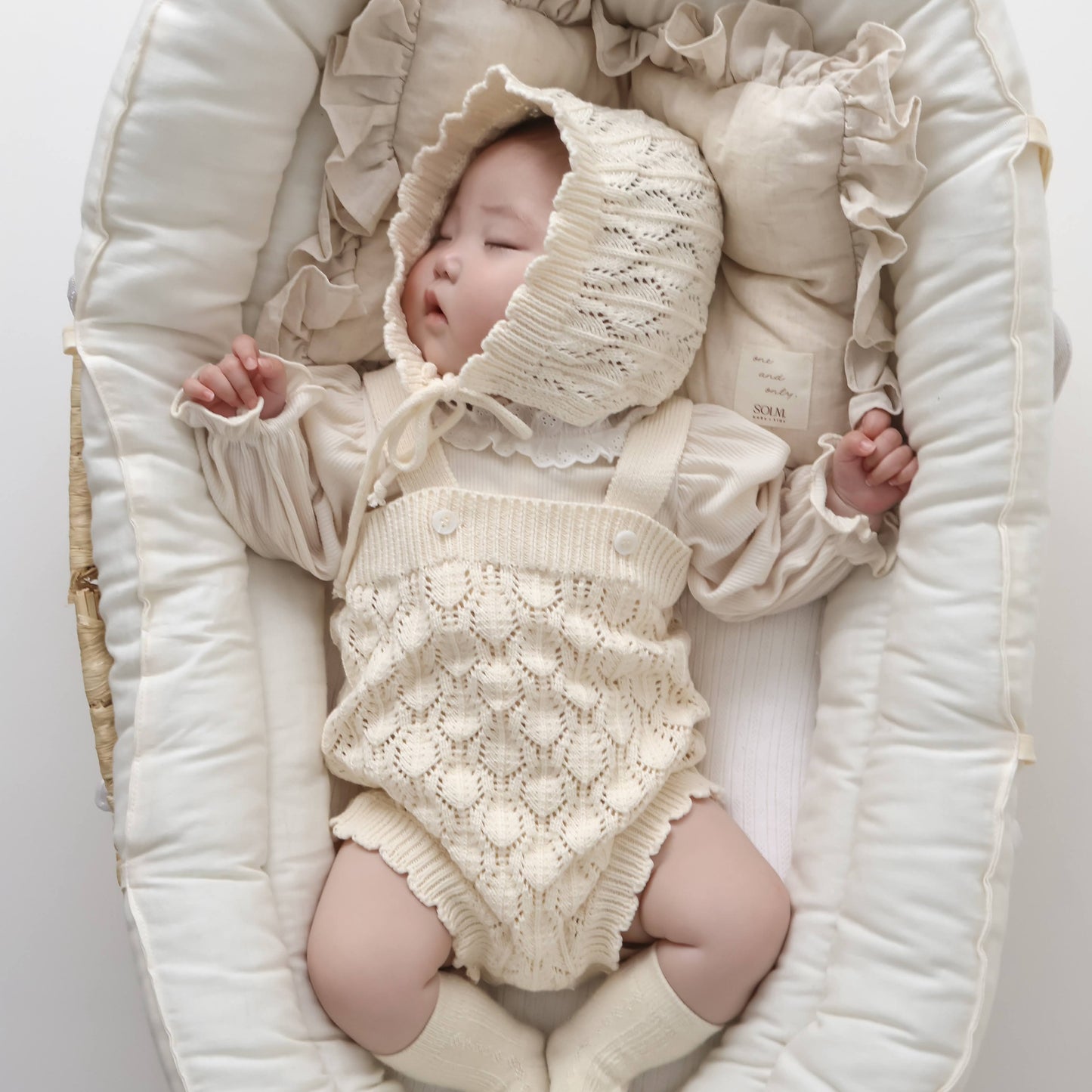 透かし編みニットサロペ&ボンネット(2color)