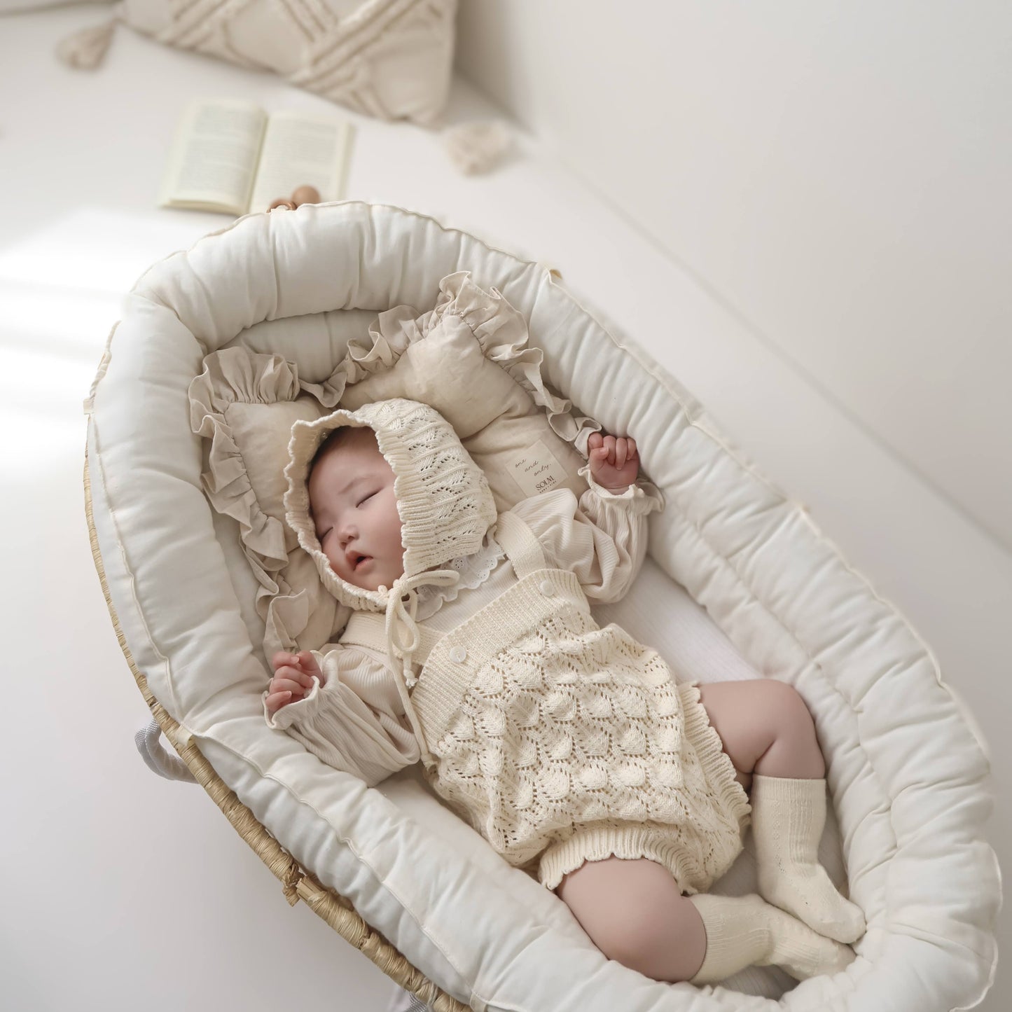 透かし編みニットサロペ&ボンネット(2color)