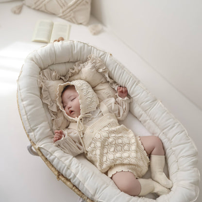 透かし編みニットサロペ&ボンネット(2color)