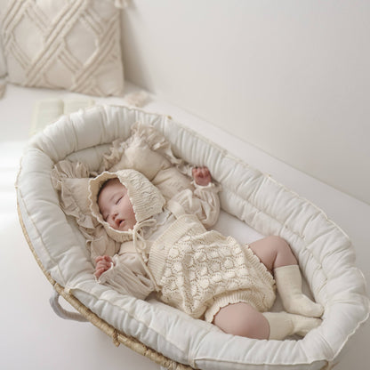 透かし編みニットサロペ&ボンネット(2color)