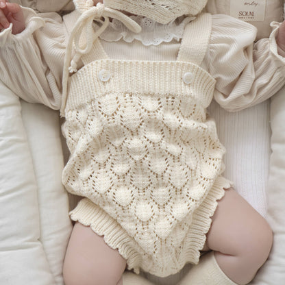 透かし編みニットサロペ&ボンネット(2color)