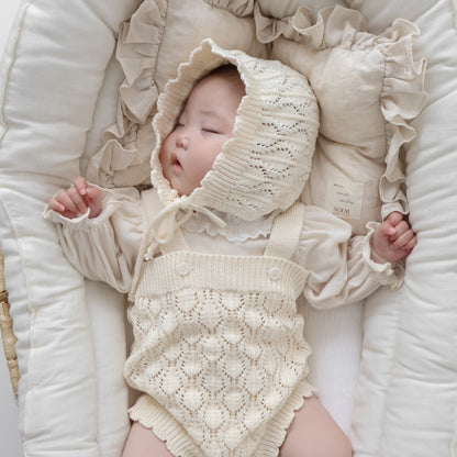 透かし編みニットサロペ&ボンネット(2color)