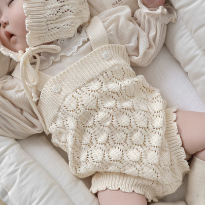 透かし編みニットサロペ&ボンネット(2color)