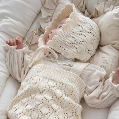 透かし編みニットサロペ&ボンネット(2color)