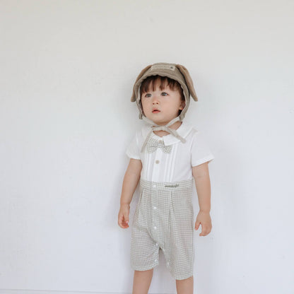 淡色チェックボーイシャツロンパース