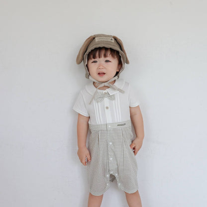 淡色チェックボーイシャツロンパース