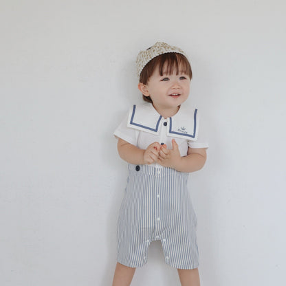 ブルーストライプセレモニーロンパース
