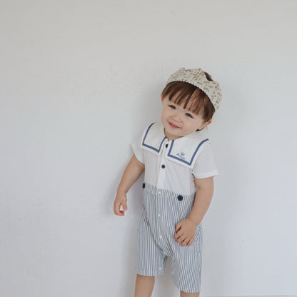 ブルーストライプセレモニーロンパース