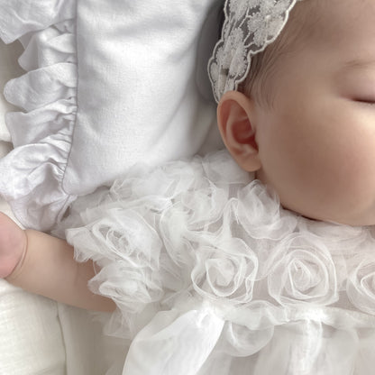 ホワイトローズチュール切り替えワンピース