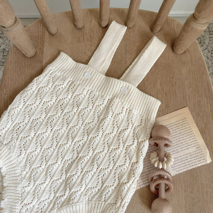 透かし編みニットサロペ&ボンネット(2color)