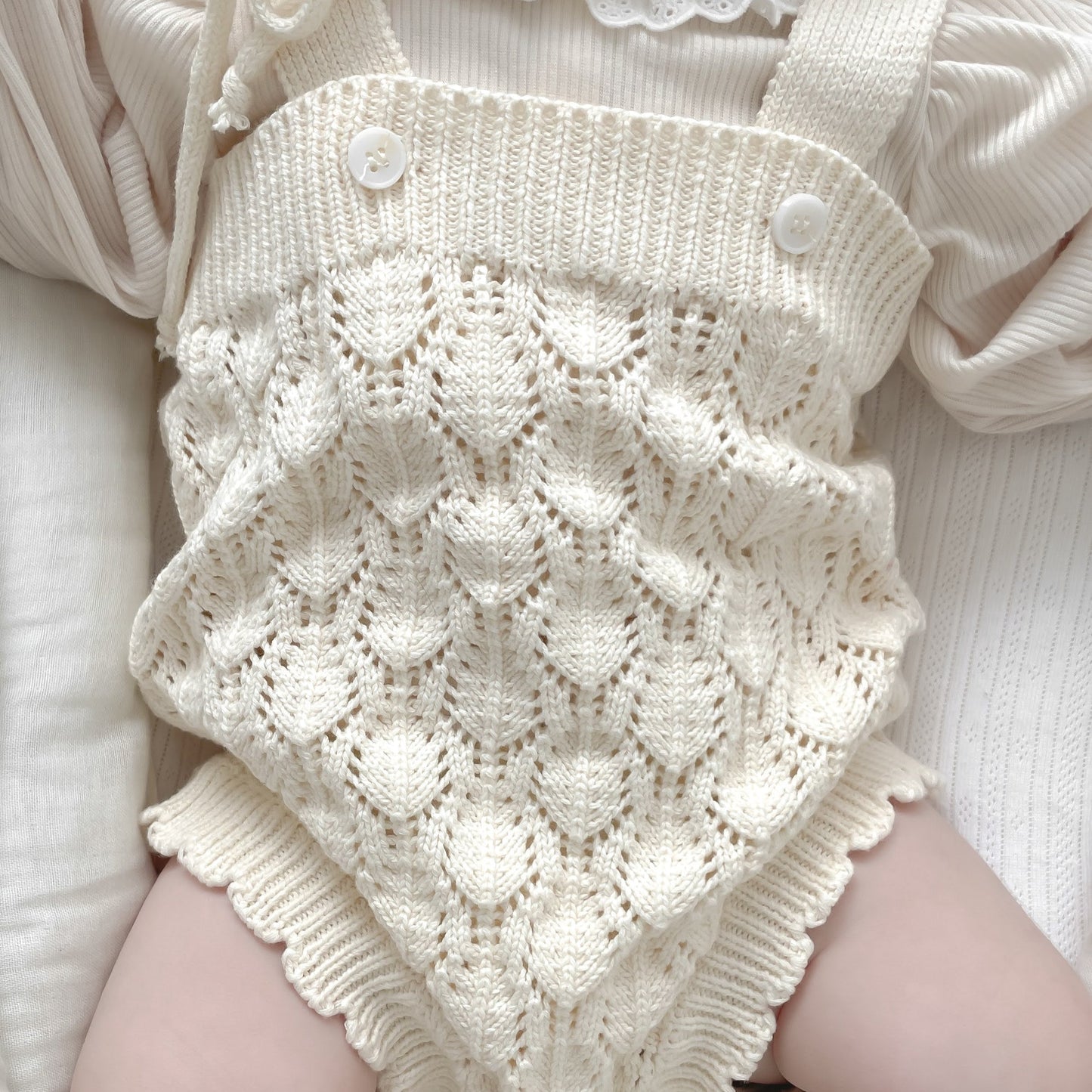 透かし編みニットサロペ&ボンネット(2color)