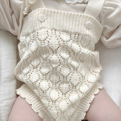 透かし編みニットサロペ&ボンネット(2color)