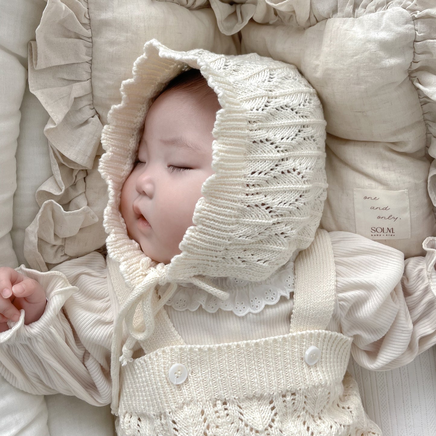 透かし編みニットサロペ&ボンネット(2color)