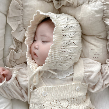 透かし編みニットサロペ&ボンネット(2color)