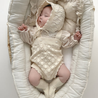 透かし編みニットサロペ&ボンネット(2color)