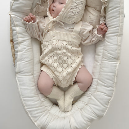 透かし編みニットサロペ&ボンネット(2color)