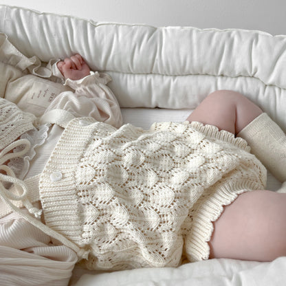 透かし編みニットサロペ&ボンネット(2color)