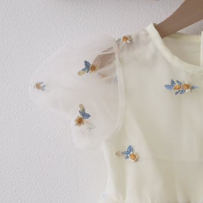 イエロー刺繍お花チュールドレス