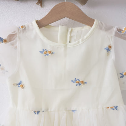 イエロー刺繍お花チュールドレス