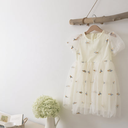 イエロー刺繍お花チュールドレス