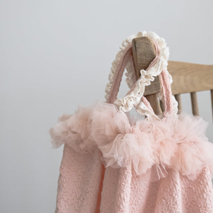 チュールピンクフラワートップロンパース