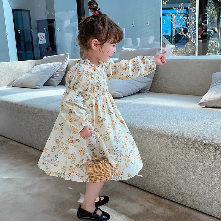シャーリングイエローフラワーワンピース