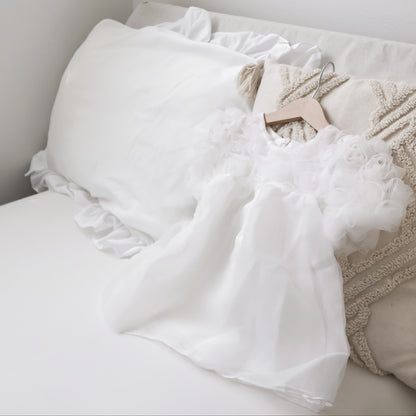 ホワイトローズチュール切り替えワンピース