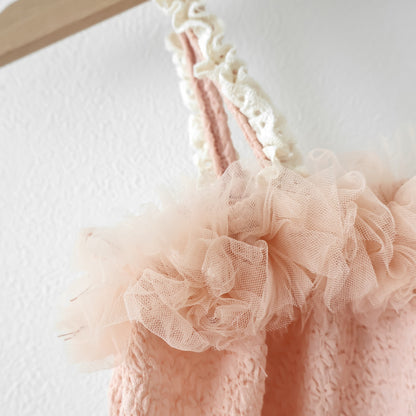 チュールピンクフラワートップロンパース