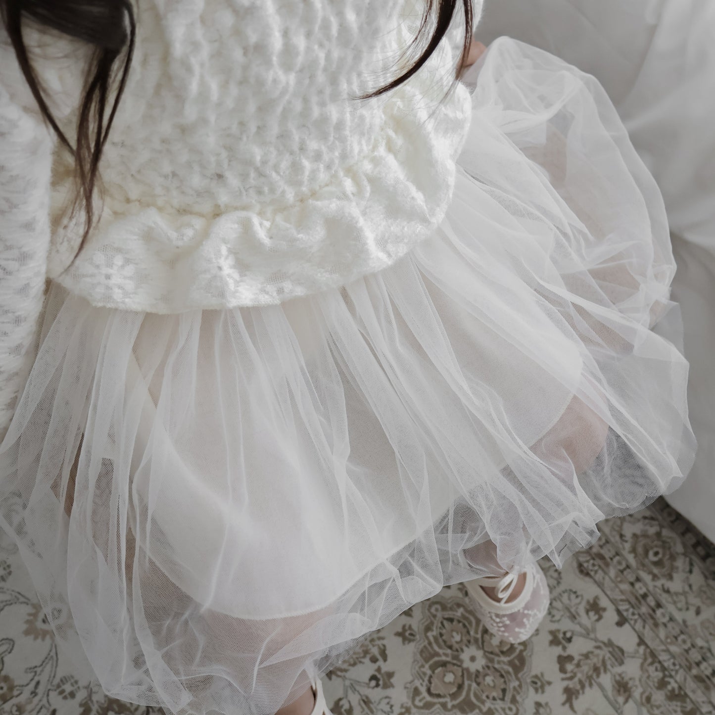 シャーリングダブルフリルドレス