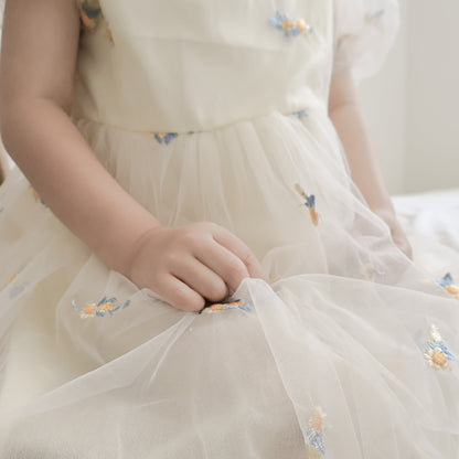 イエロー刺繍お花チュールドレス