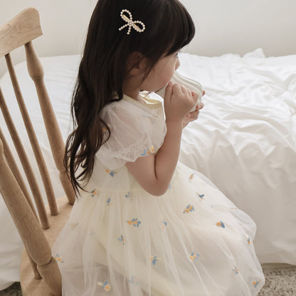 イエロー刺繍お花チュールドレス