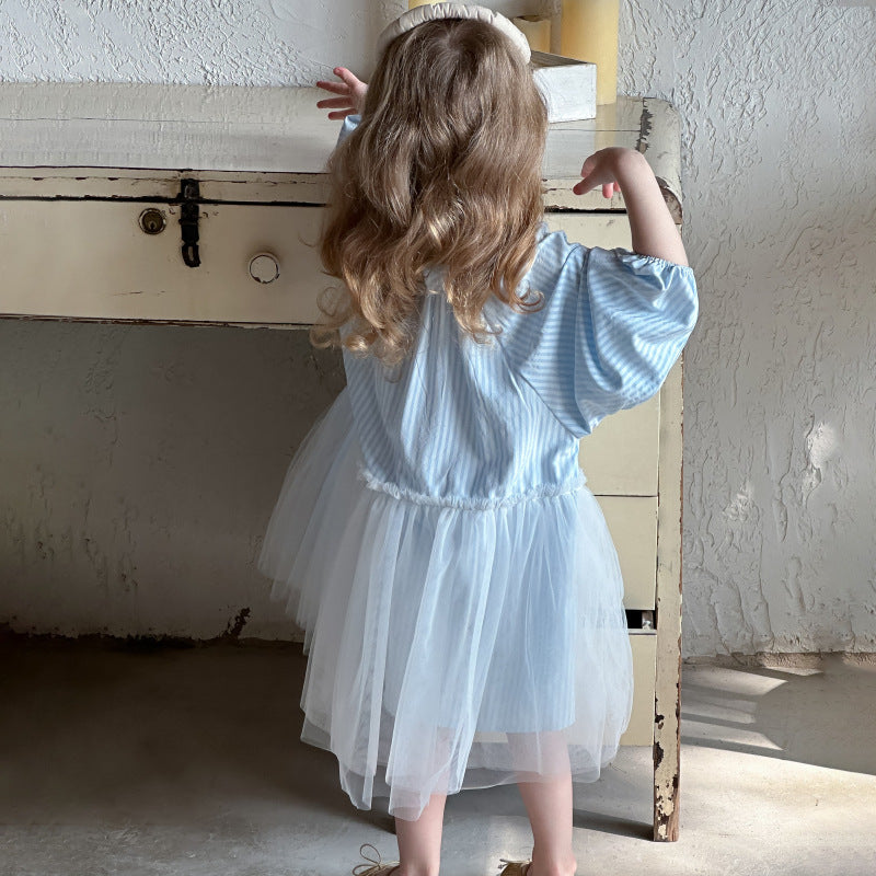 ストライプチュールシャツワンピース