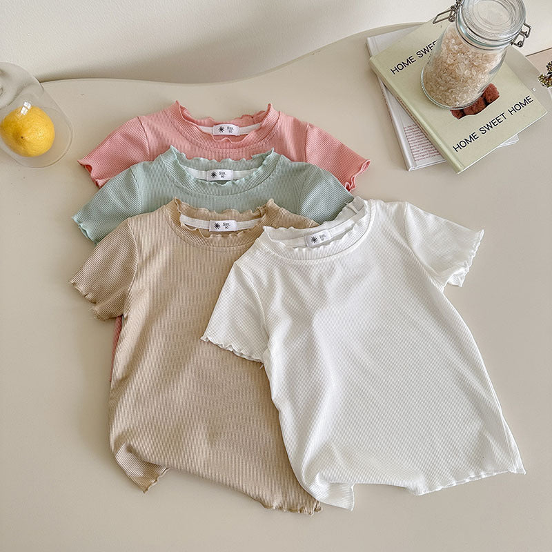[7color / 90-140] シャーリングシンプルガールサマーシャツ