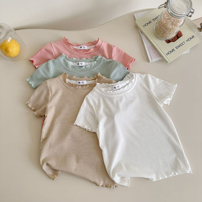 [7color / 90-140] シャーリングシンプルガールサマーシャツ