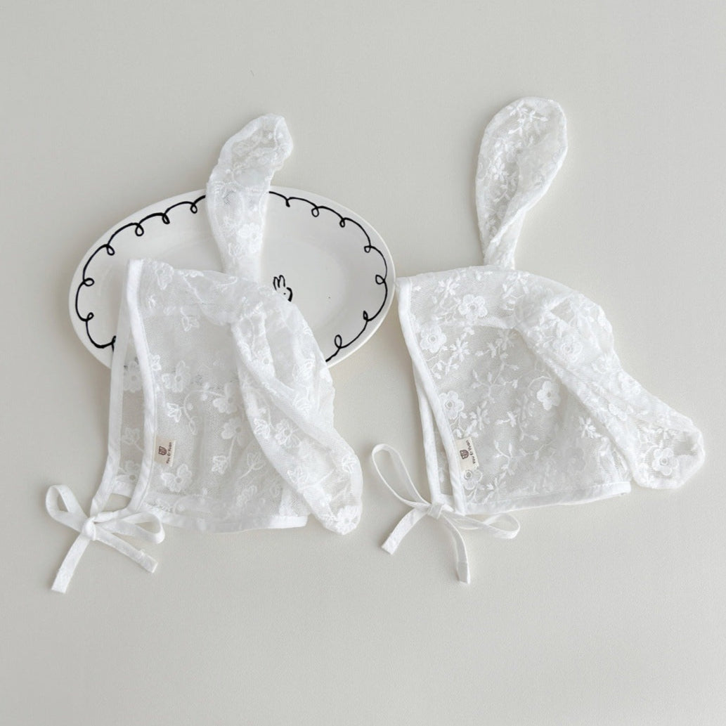 刺繍レースラビットベビーボンネット(2color)