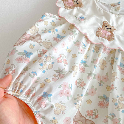 🅽🅴🆆 [66-90] ベア刺繍フリルカラーロンパース