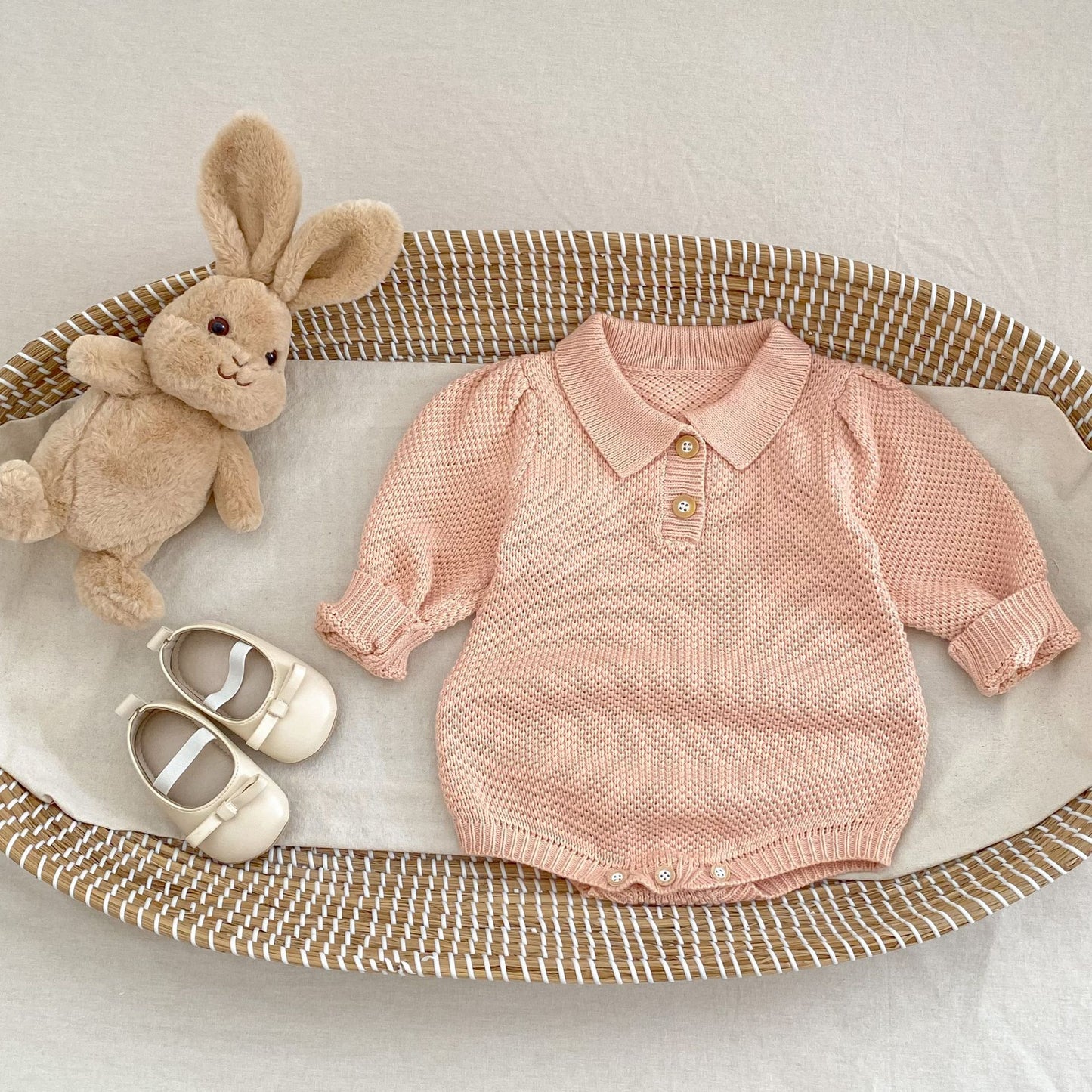 スクエアカラーニットロンパース(2color)